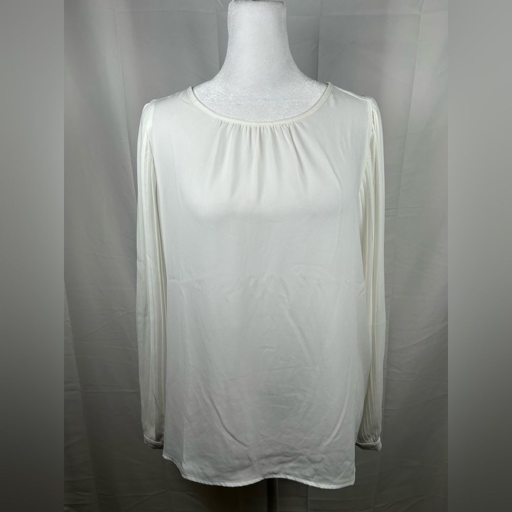 J Crew Sheer Blouse Women’s Small Off White Cream Pleated Sleeve Relaxed Fit